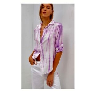Cloth & Stone Anthropologie Frayed Hem Button Down Purple Tye Dye - XS